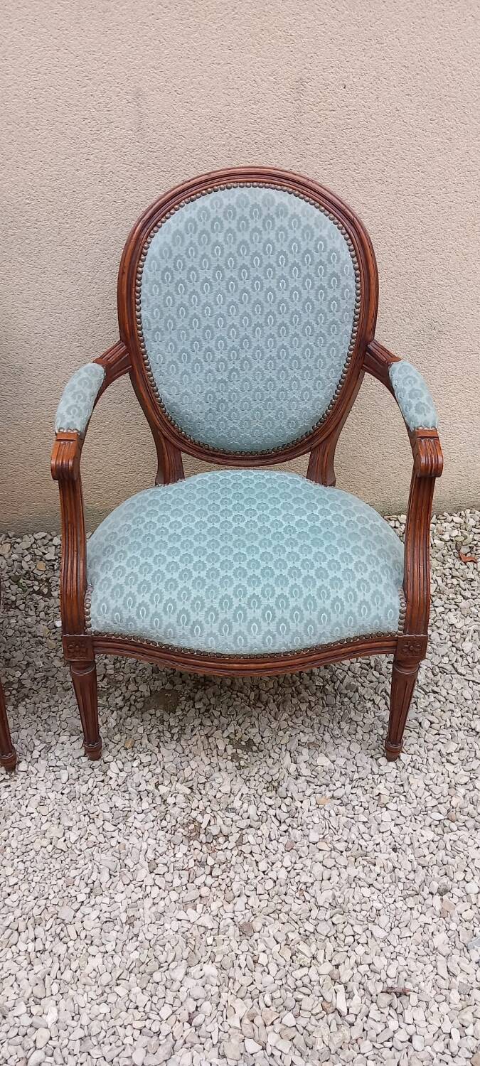 Pair of Louis XVI style medallion armchairs