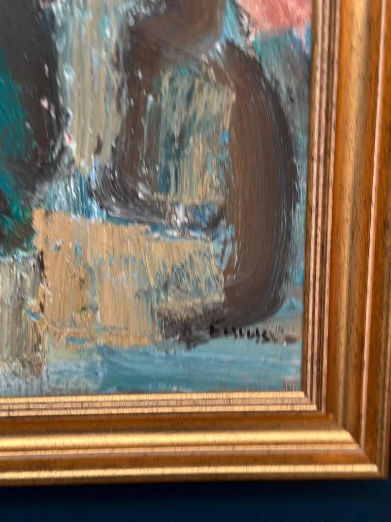 Original Swedish Oil on Canvas – "Family" by Gösta Falck – Signed – Vintage and Framed