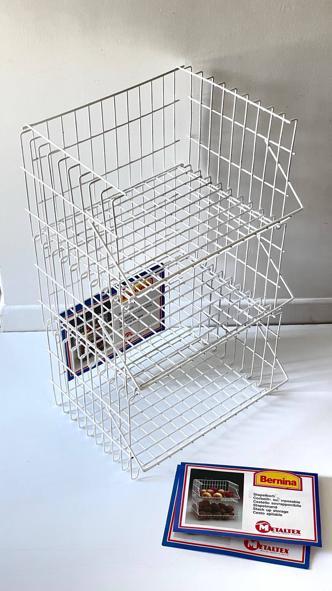 Trio of stackable steel wire baskets vintage italy