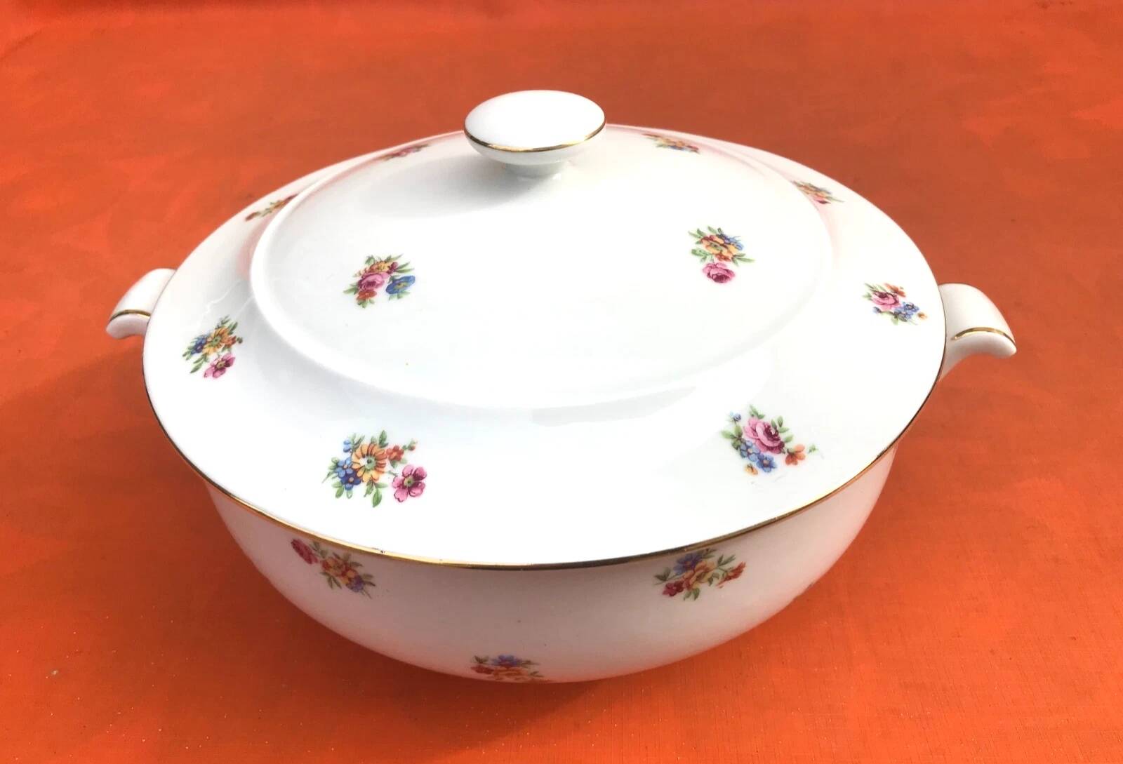 Antique PN France soup tureen White porcelain with gold edging and brass decoration