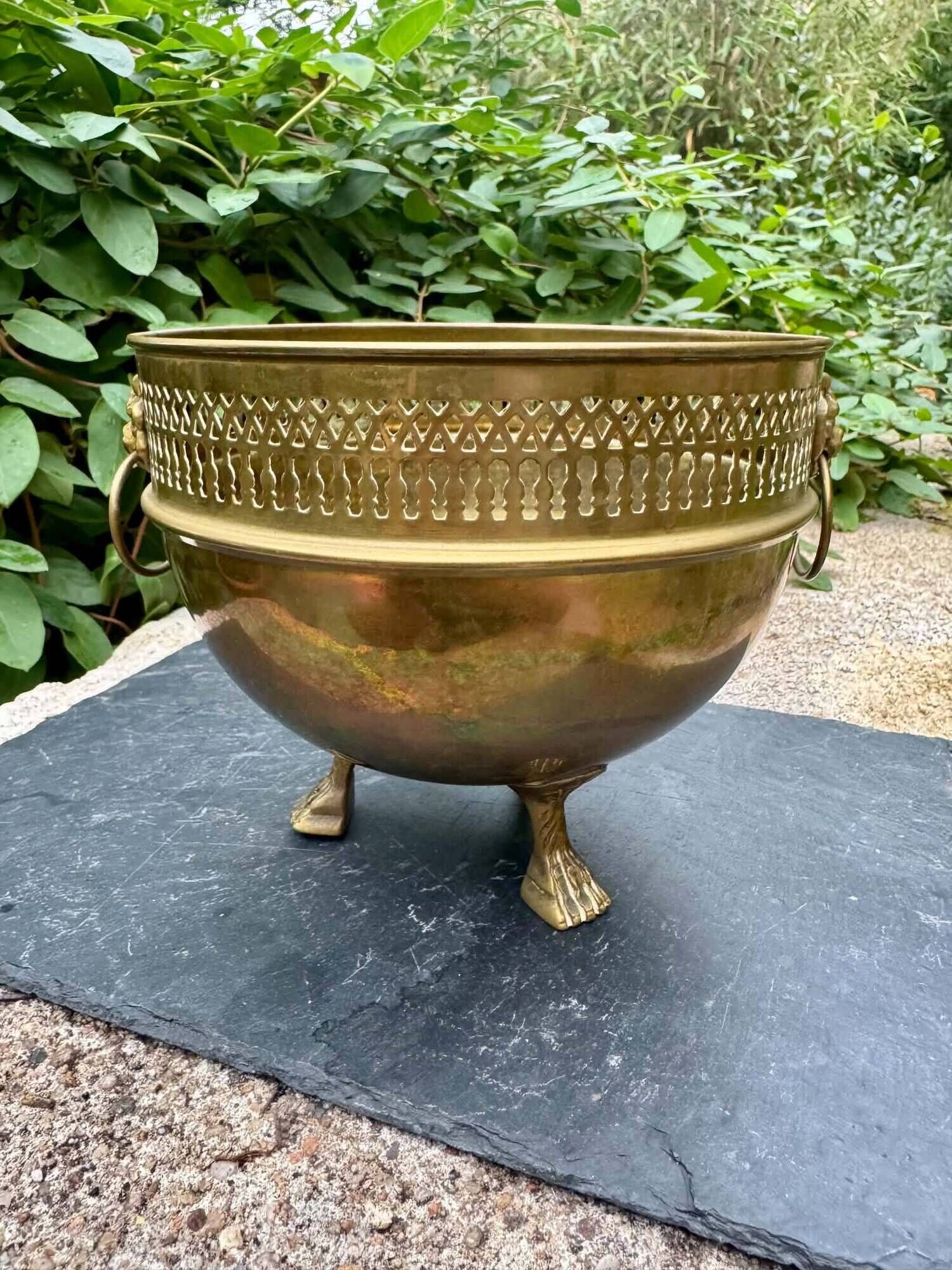 Brass lion jardinière Art Nouveau