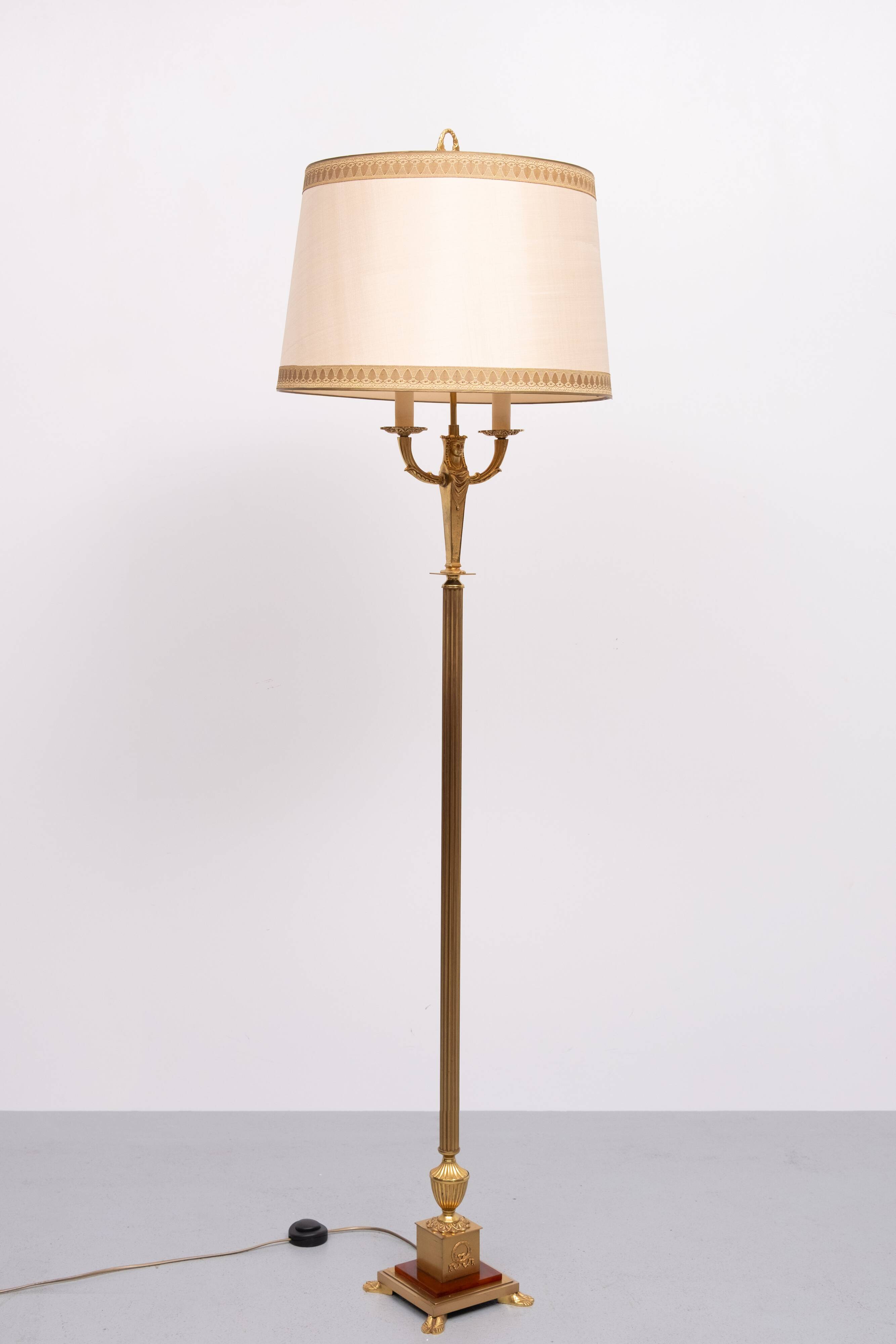 Lampadaire Empire en bronze doré, France, années 1950