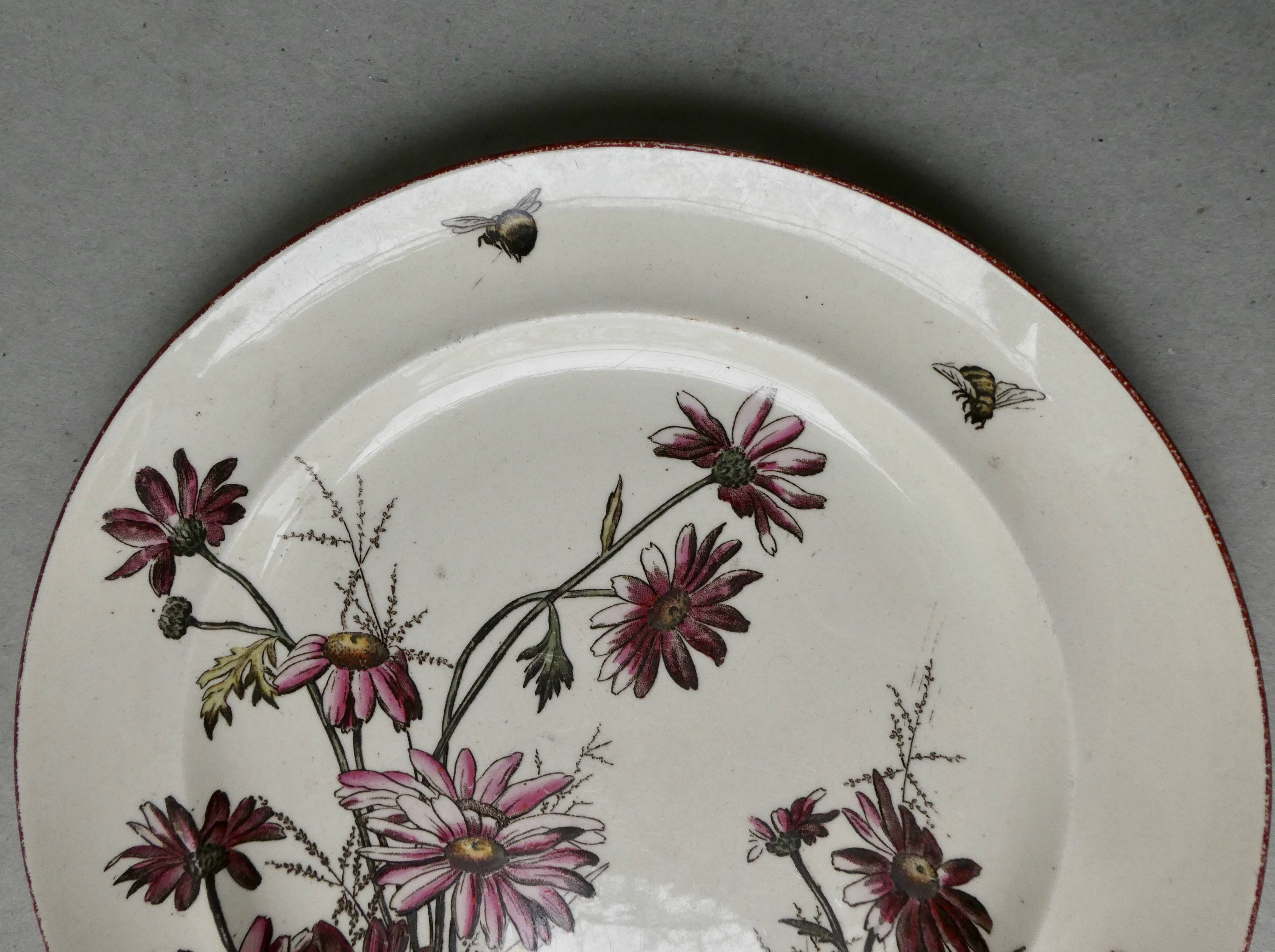 Set of 2 plates decorated flowers and bees, late 19th century