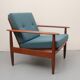 1960s armchair in teak, cushions petrol