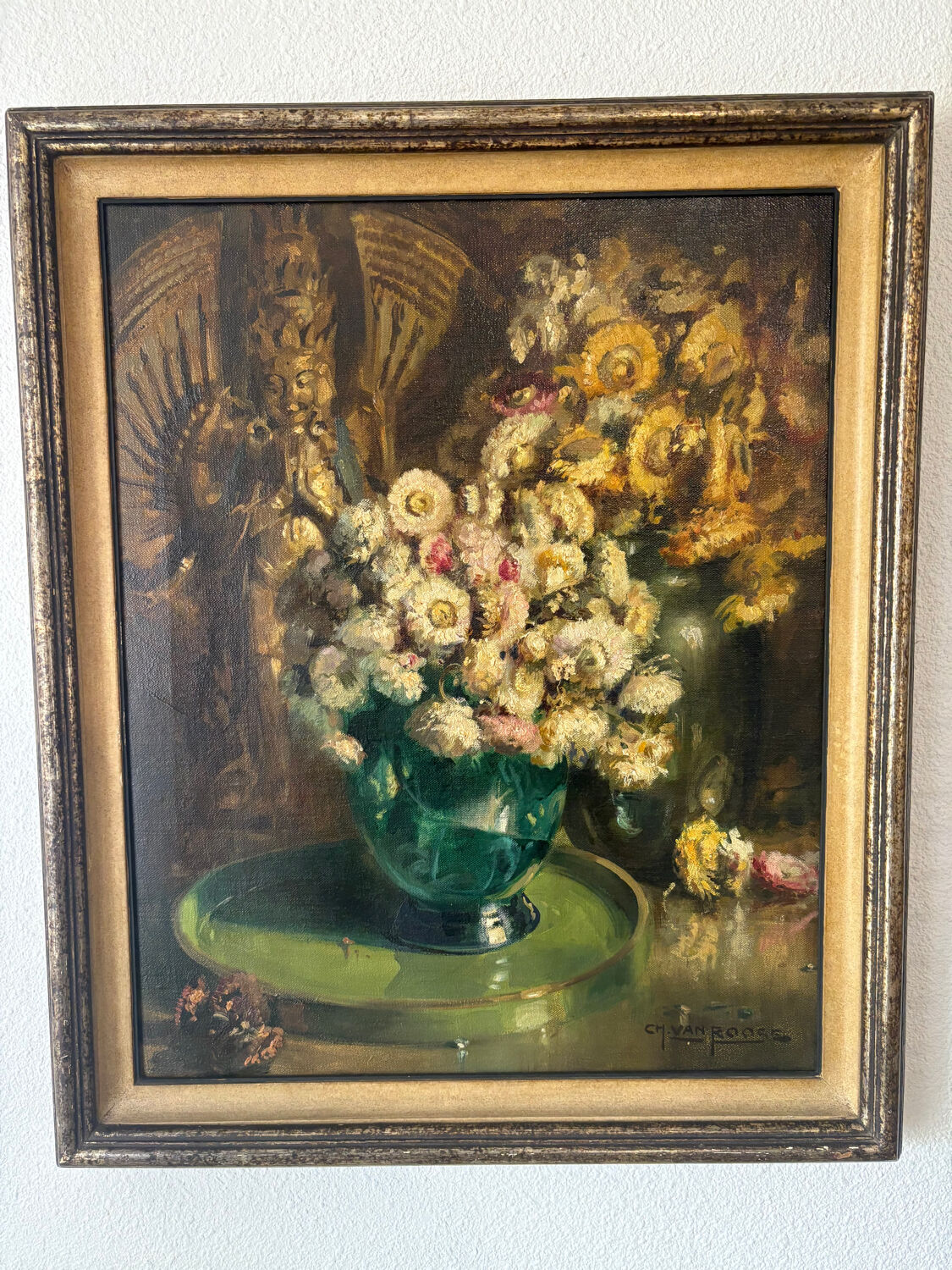 Oil on canvas painting C. Van Roose, still life
