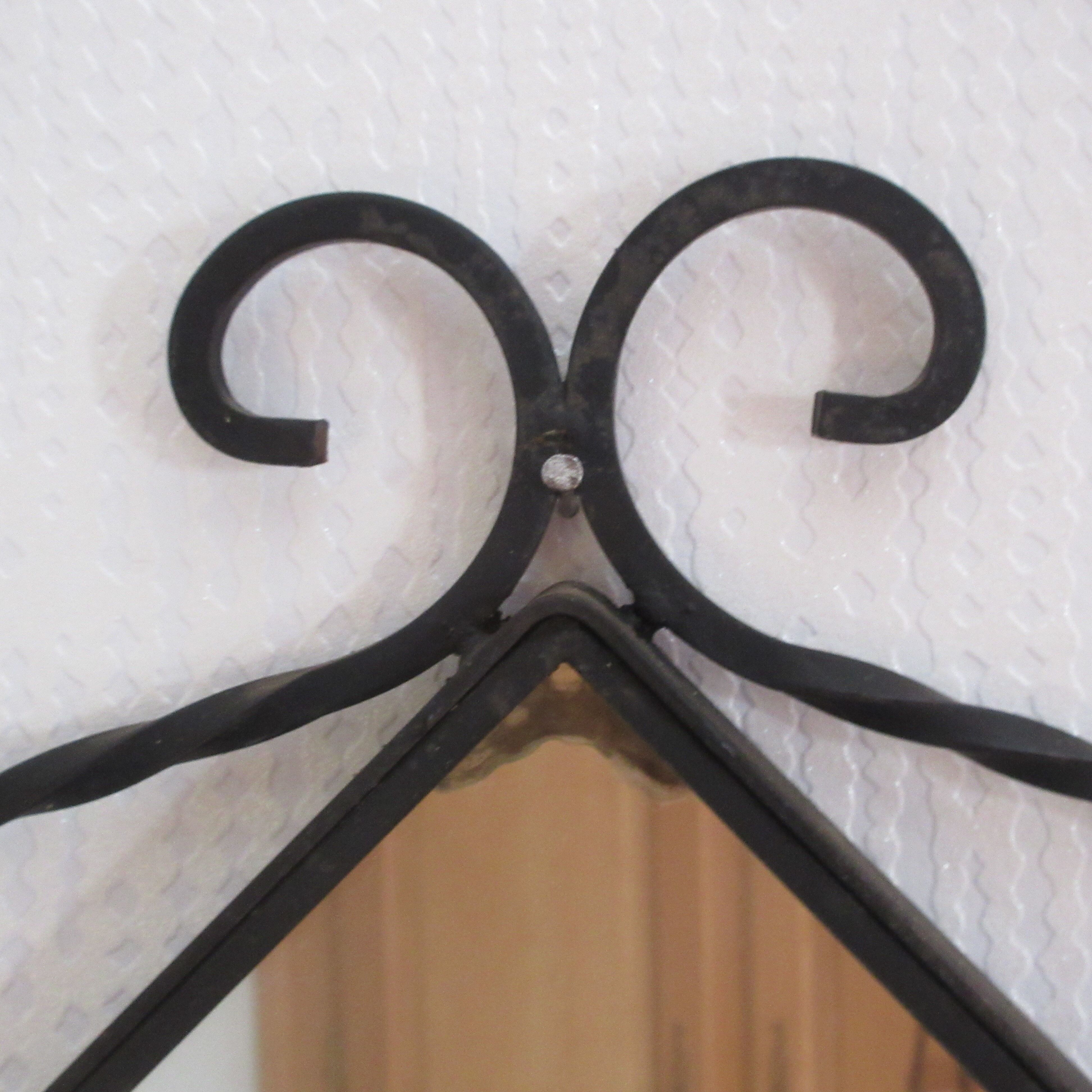 Wrought iron mirror 3 vintage patères - 45x45cm