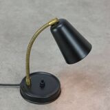 Mid-Century Italian Mini Gooseneck Table Lamp in Black and Brass