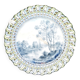 Painted collector's plate with openwork edge epinal by henri schmitt 1900