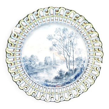 Painted collector's plate with openwork edge epinal by henri schmitt 1900