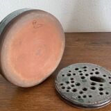 Vintage celadon blue glazed stoneware flower vase signed Pierlot at Ratilly