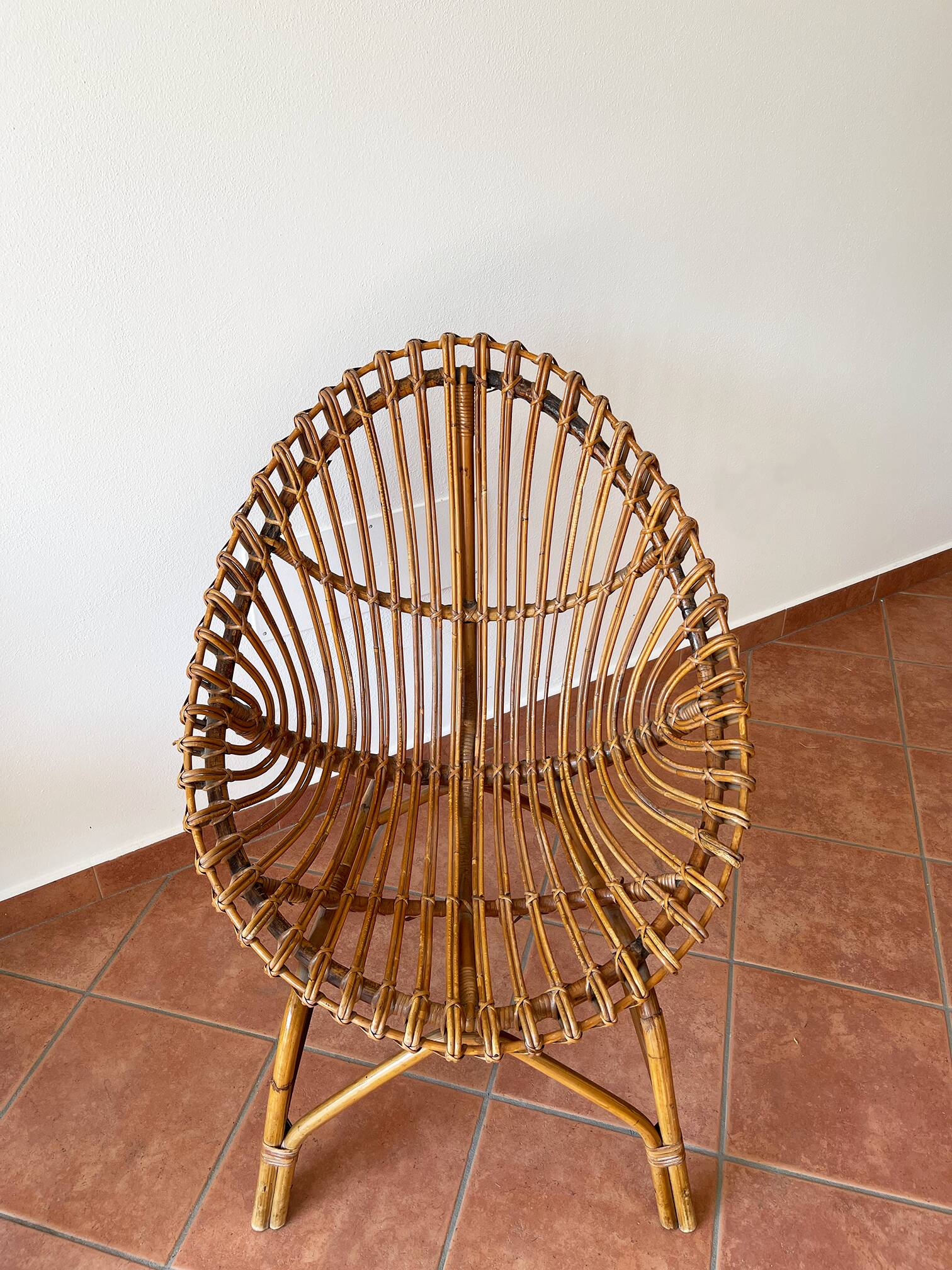 Italian 1960s original rattan egg armchair
