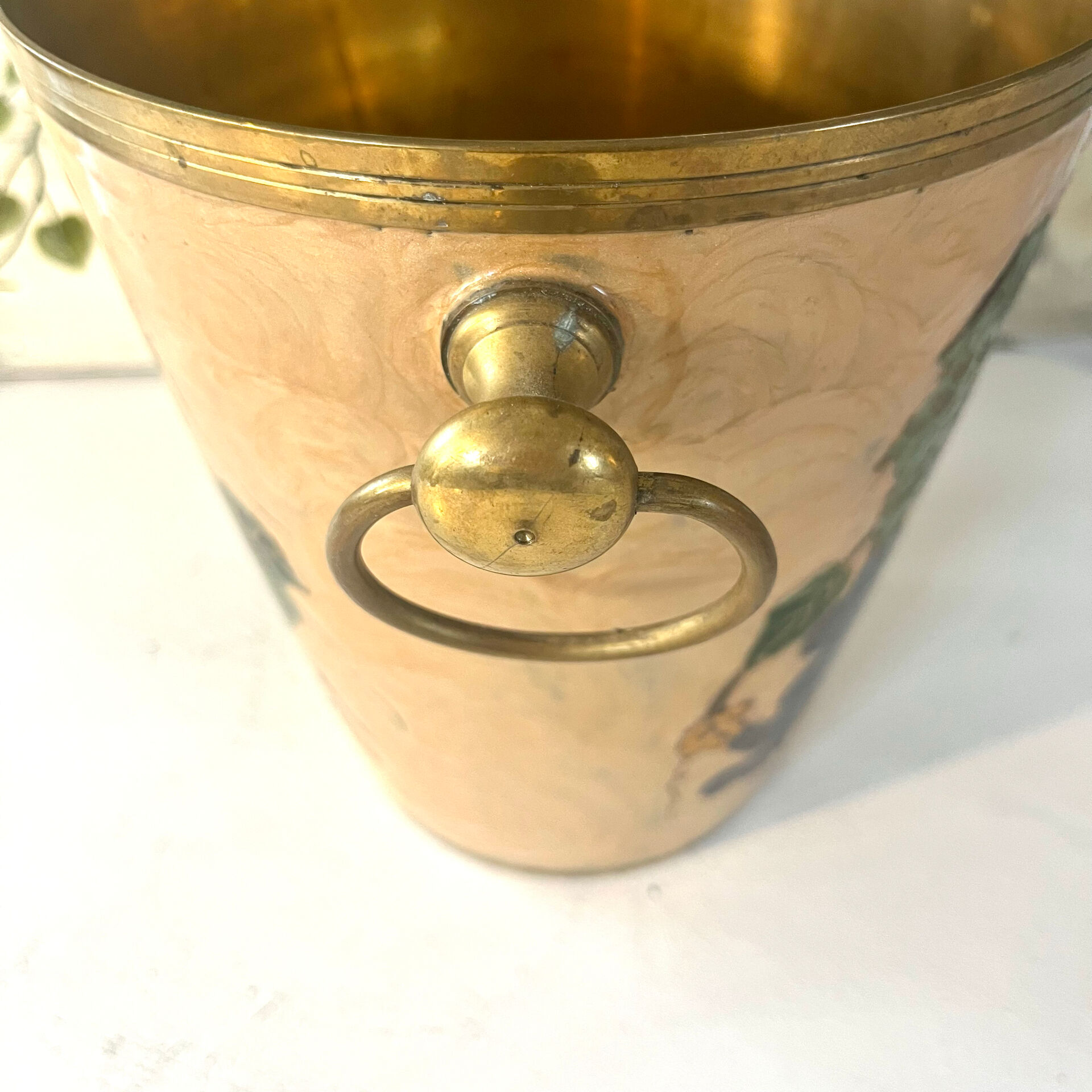 French vintage cloisonne champagne bucket with grape and vine design