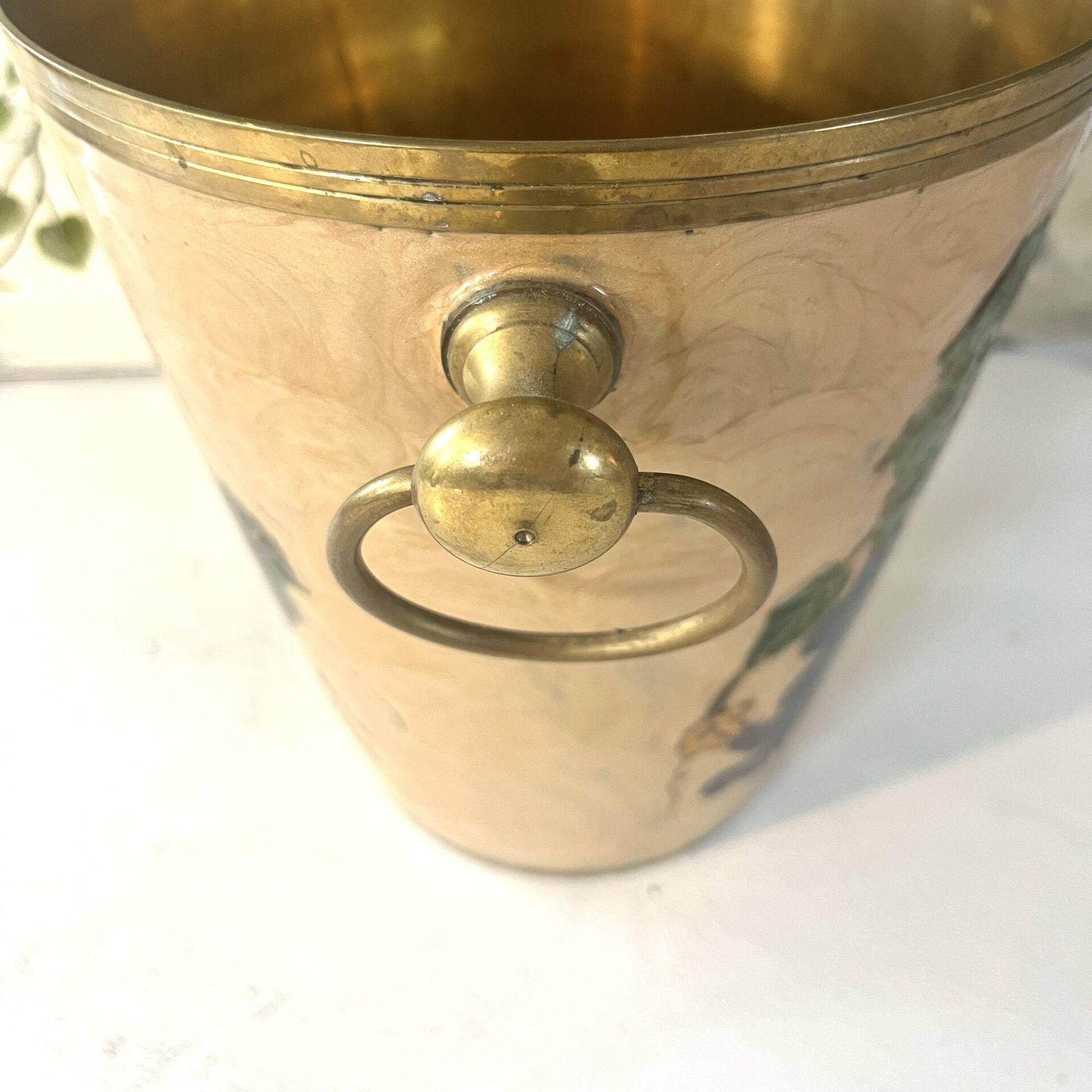 French vintage cloisonne champagne bucket with grape and vine design
