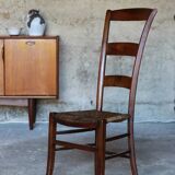 Chaise de nourrice ancienne en bois et paille