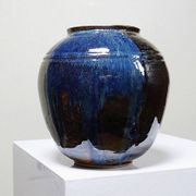 Small vintage/antique vase, very fine stoneware, flamed glaze, signature art ceramic
