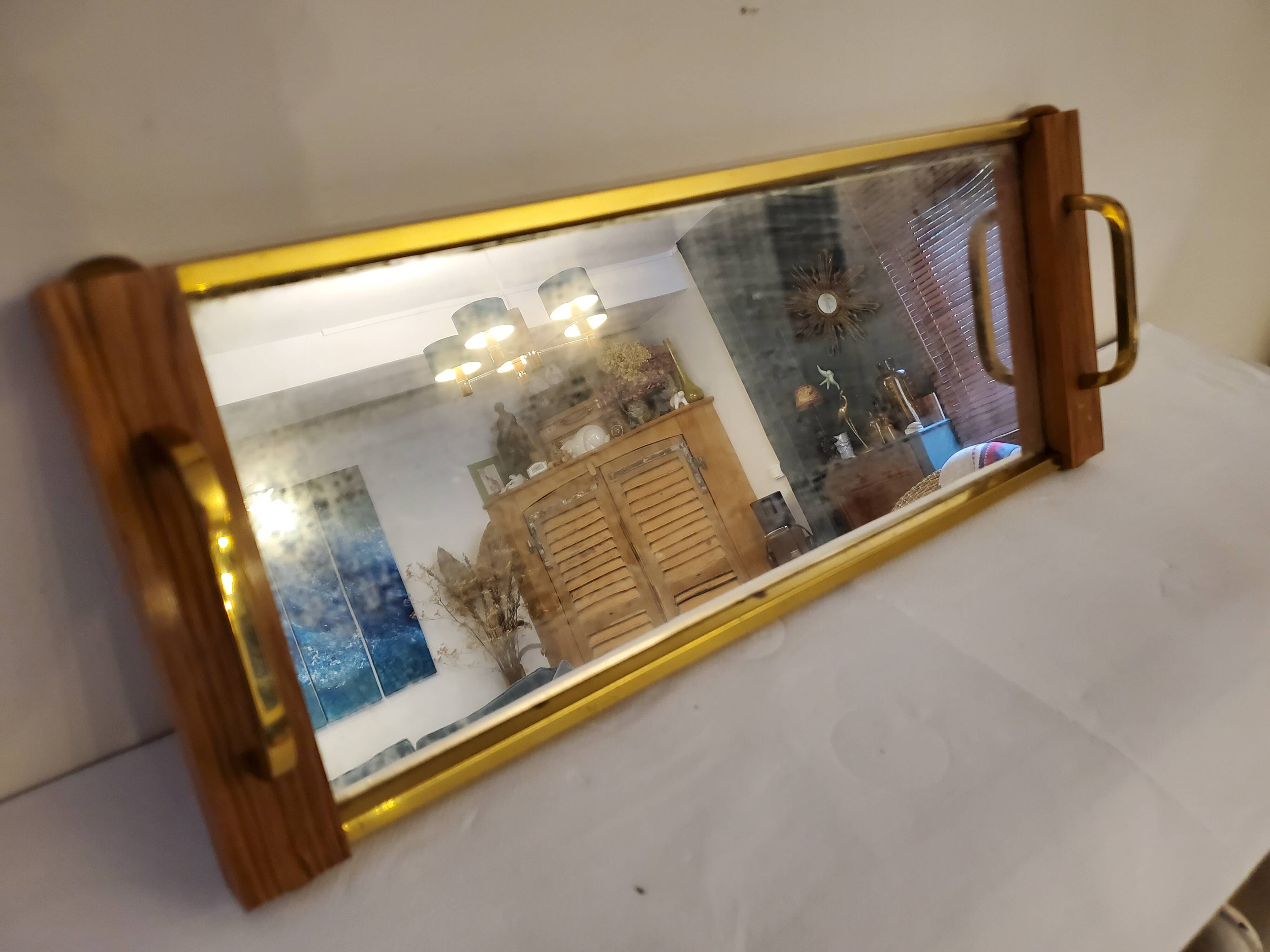 Mirror top 50's wood and brass