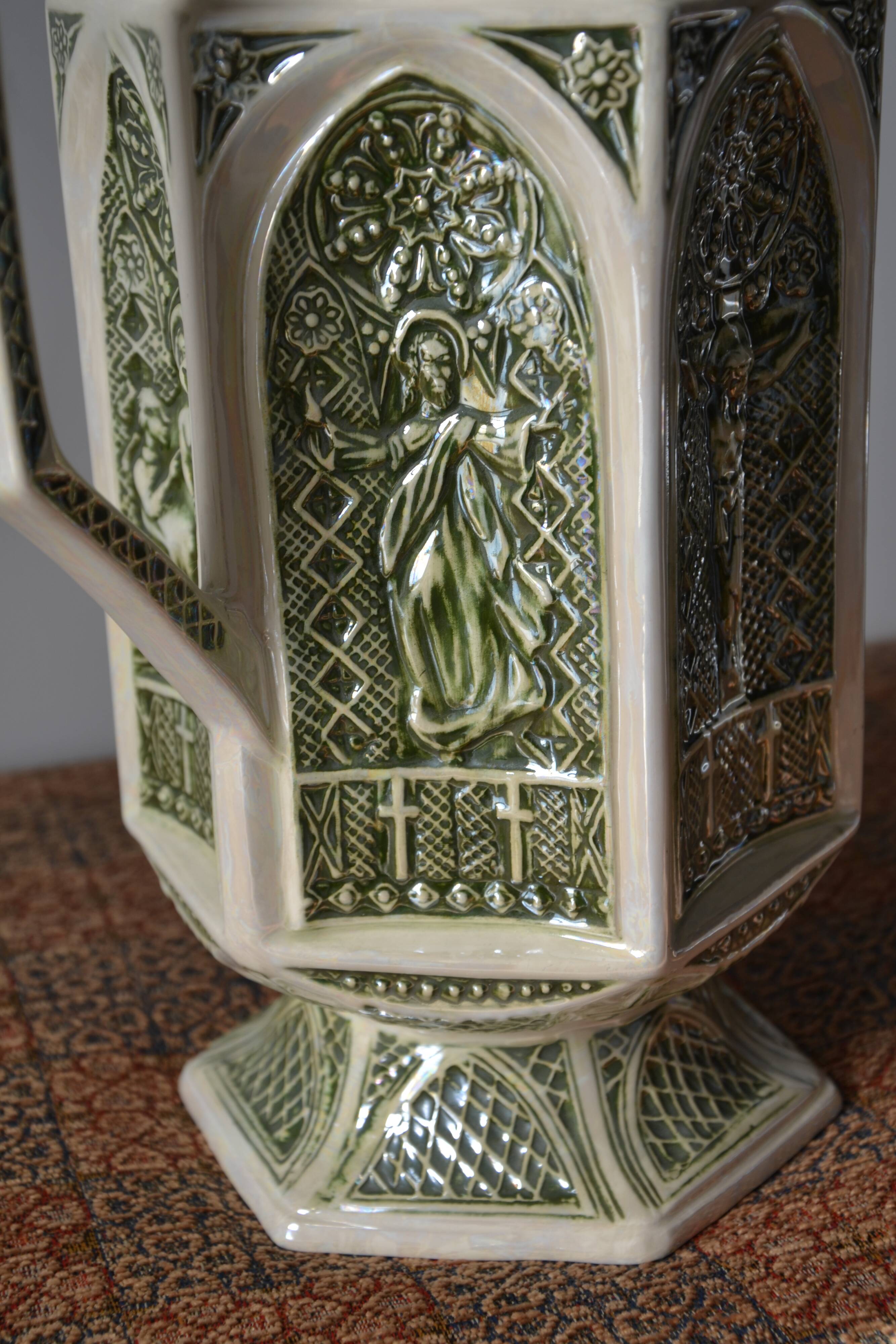 Decorative pitcher/sculpture in ceramic signed JMS