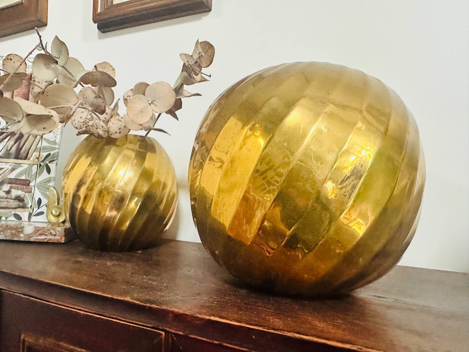 Antique Art Deco round vases Brass