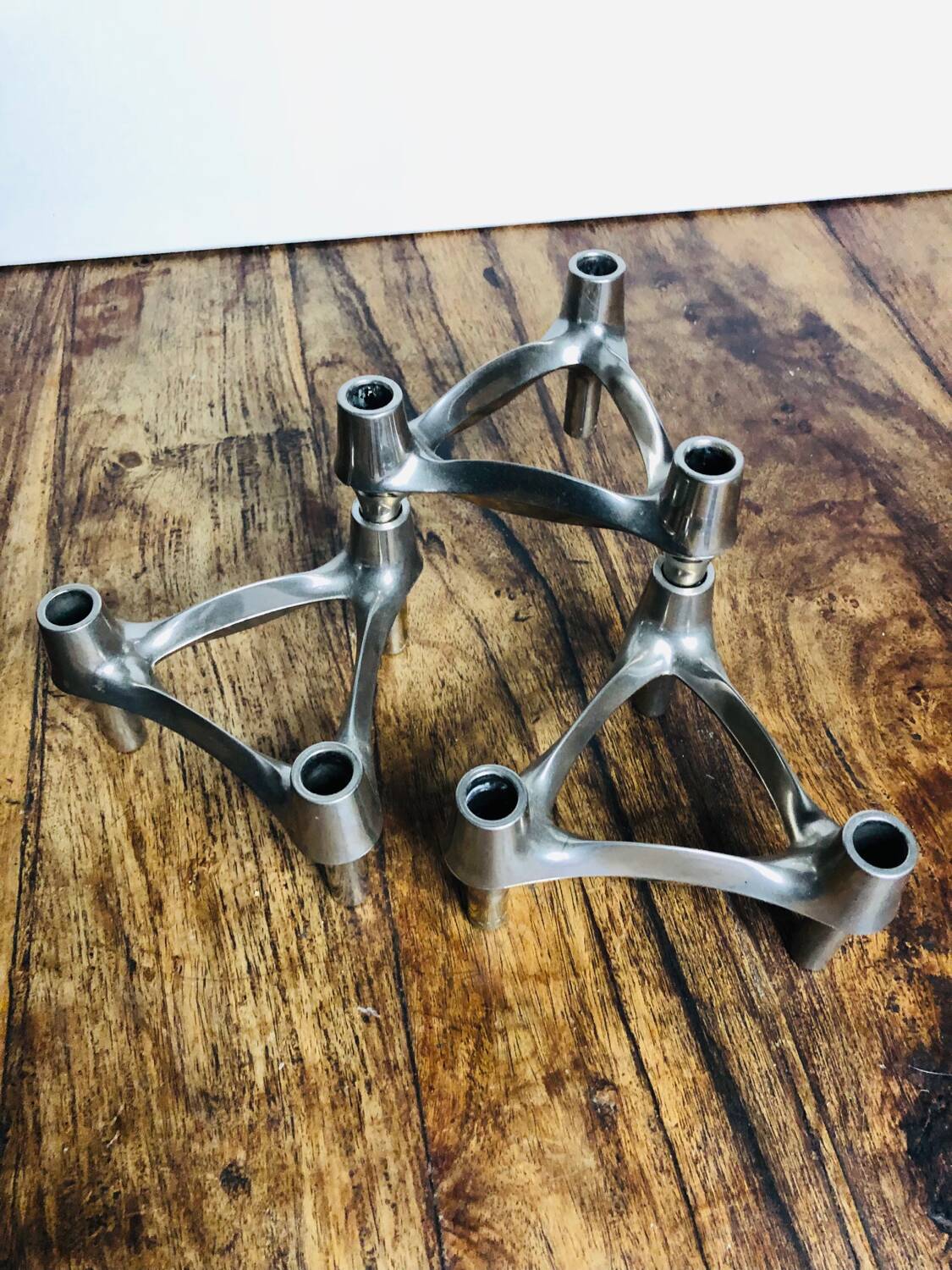 Chrome metal candle holders. Set of 3.