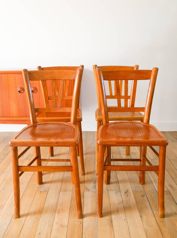 lot de 4 chaises bistrot Luterma, effet cannage, 1950