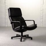 Artifort Dutch Design Black Leather Swivel Lounge Chair, F-Serie, 1960s