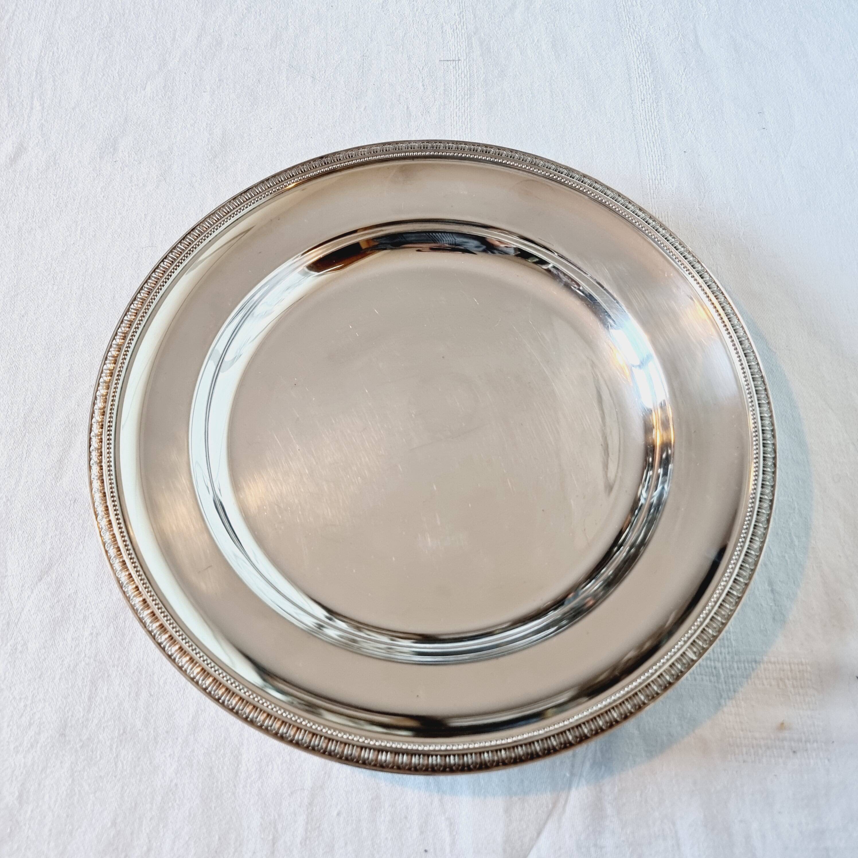 Round tray or large platter in silver metal christofle model gallia malmaison