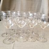 Suite of 11 engraved glass drip glasses from the 1930s 1940s