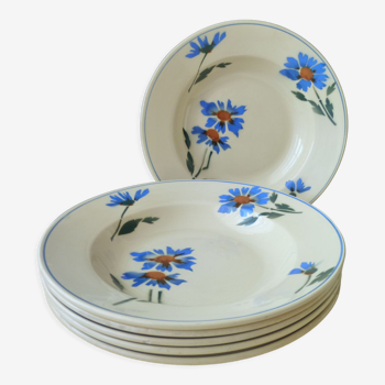 Set de 6 assiettes creuses en faience Vintage Décor de bleuets