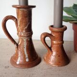 Pair of candlesticks in glazed stoneware