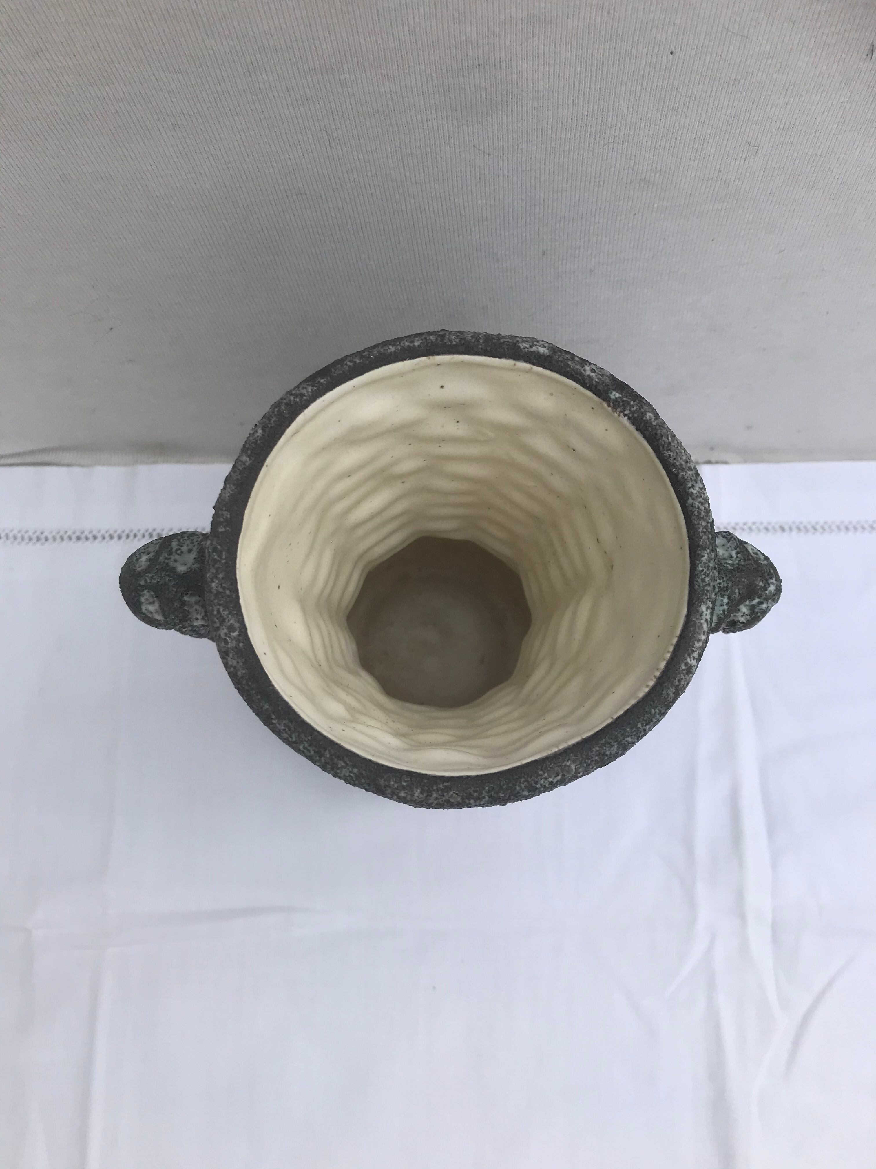 Vintage vase with grey & white skimmer ceramic handles