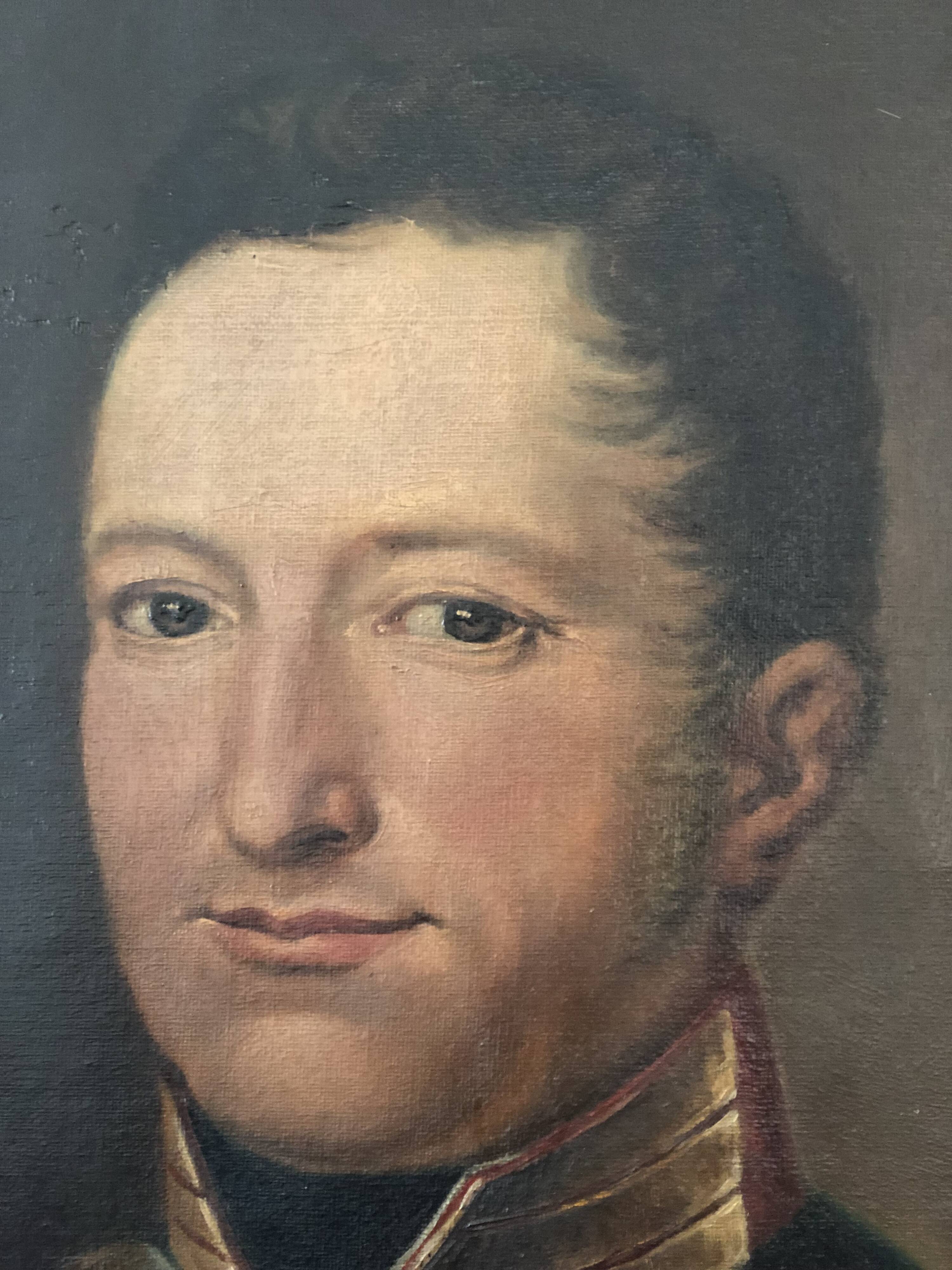 Peinture de portrait militaire antique de grand format d'un baron allemand, 1870