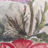 French watercolour of flowers, poppies, signed DR