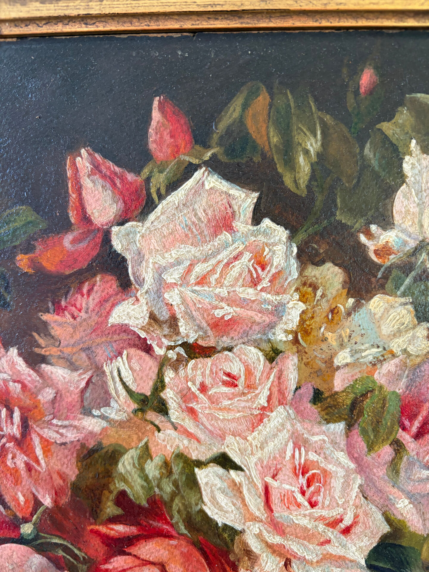 Bouquet of roses, oil on framed panel