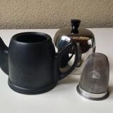 Guy Degrenne salam calorifuge teapot 4 ceramic cups - vintage chrome 70