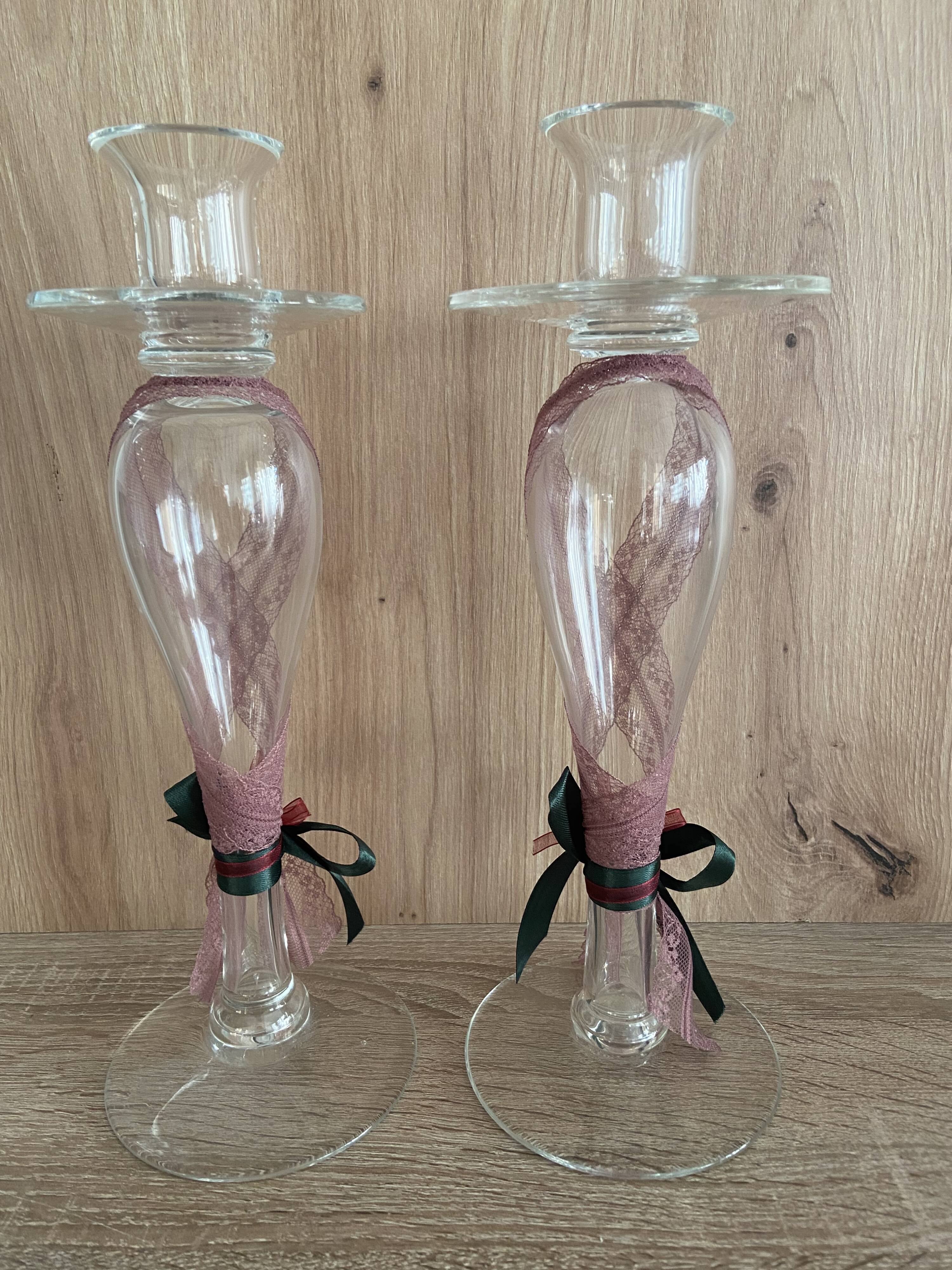 Pair of Candlesticks Candle Holders Design Blown Glass Decorative