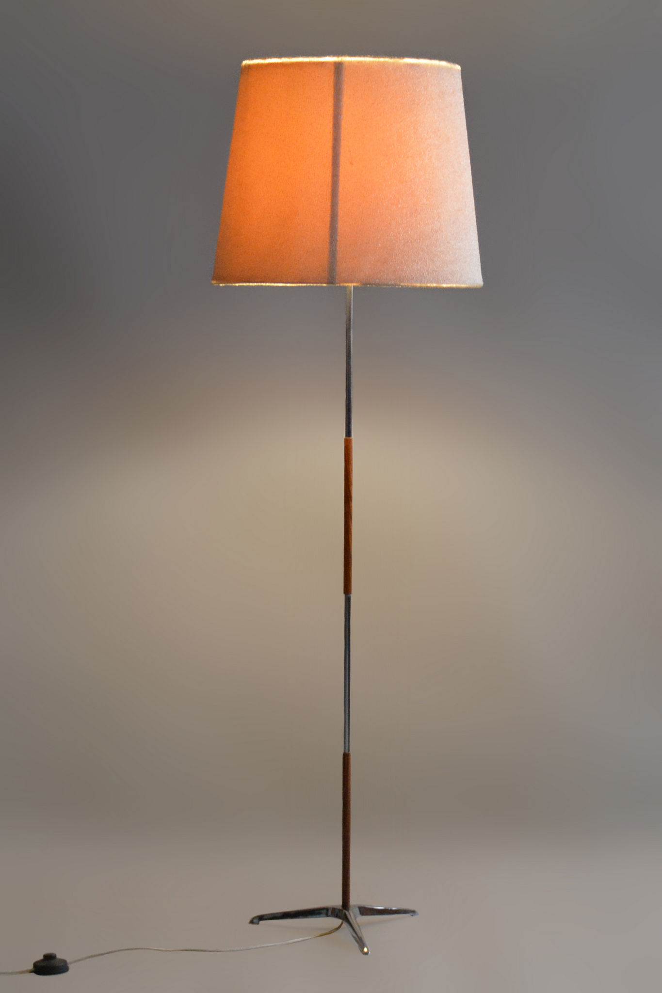 Original MidCentury Floor Lamp, Palisandr, Chrome-plated Steel, Czechia, 1960s