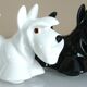 Salt and pepper shakers, glazed ceramic, Scottish terrier dog, signed