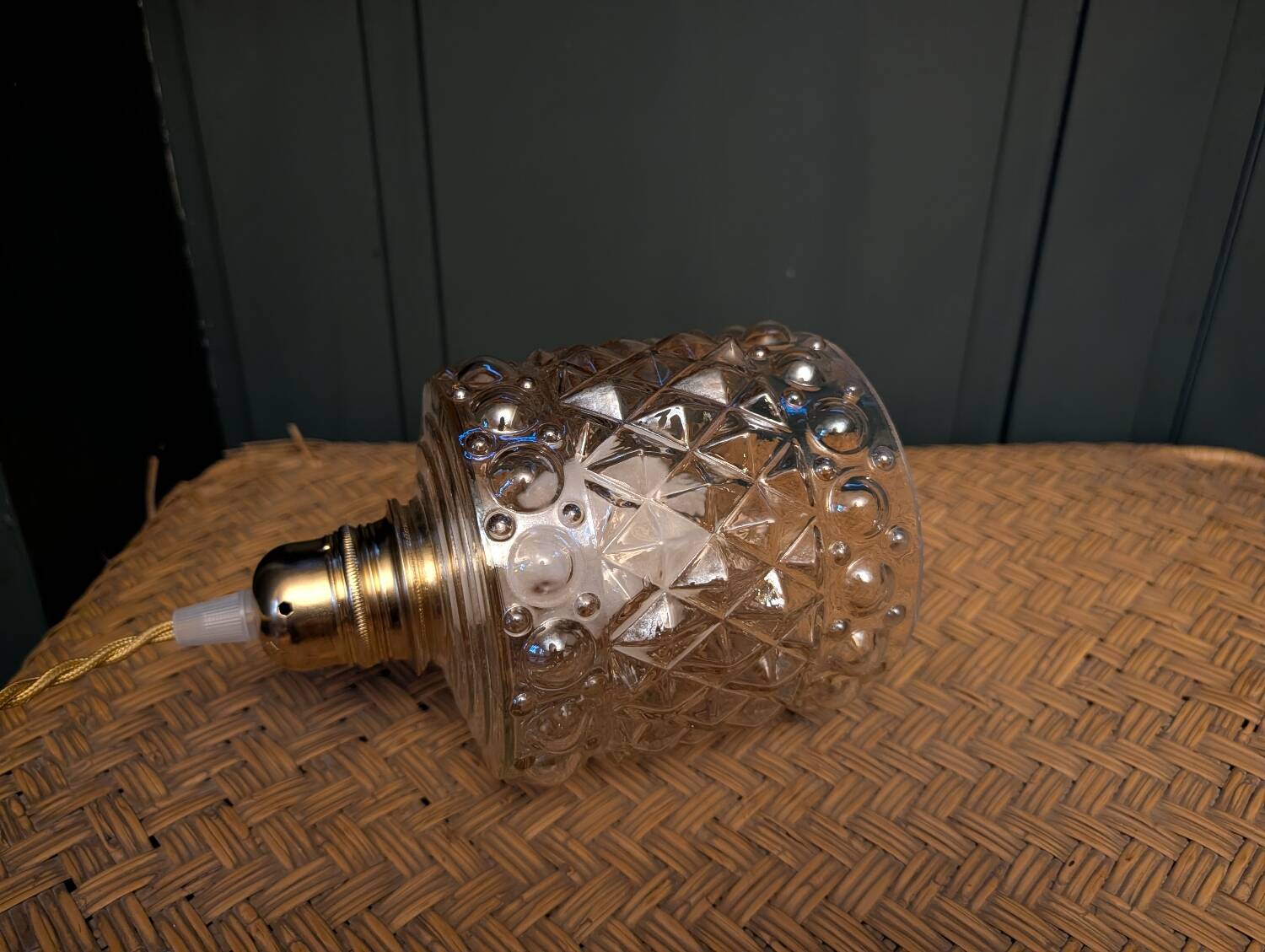 Geometric relief moulded glass lampshade from the 1970s.