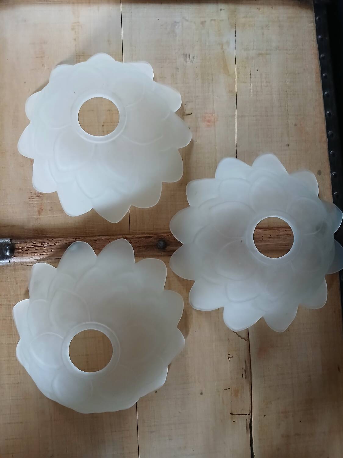 Set of 3 Art Deco glass paste pendant lights