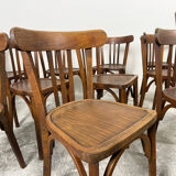 Set of 17 vintage bistro chairs in curved wood — striped seat, be