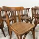 Set of 17 vintage bistro chairs in curved wood — striped seat, be
