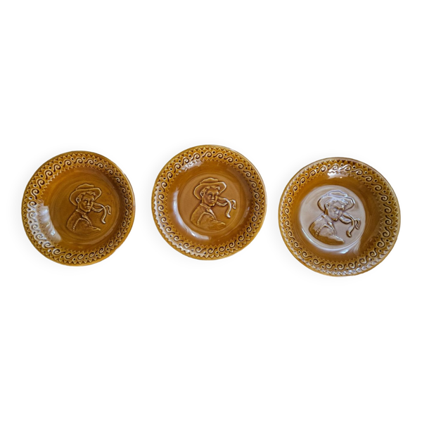 Ensemble de 3 assiettes creuses Visage de breton Argoat Gourin