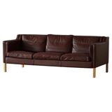 Stouby Møbelfabrik, 3-seater mid-century style sofa in brown leather, made in the 1970s.