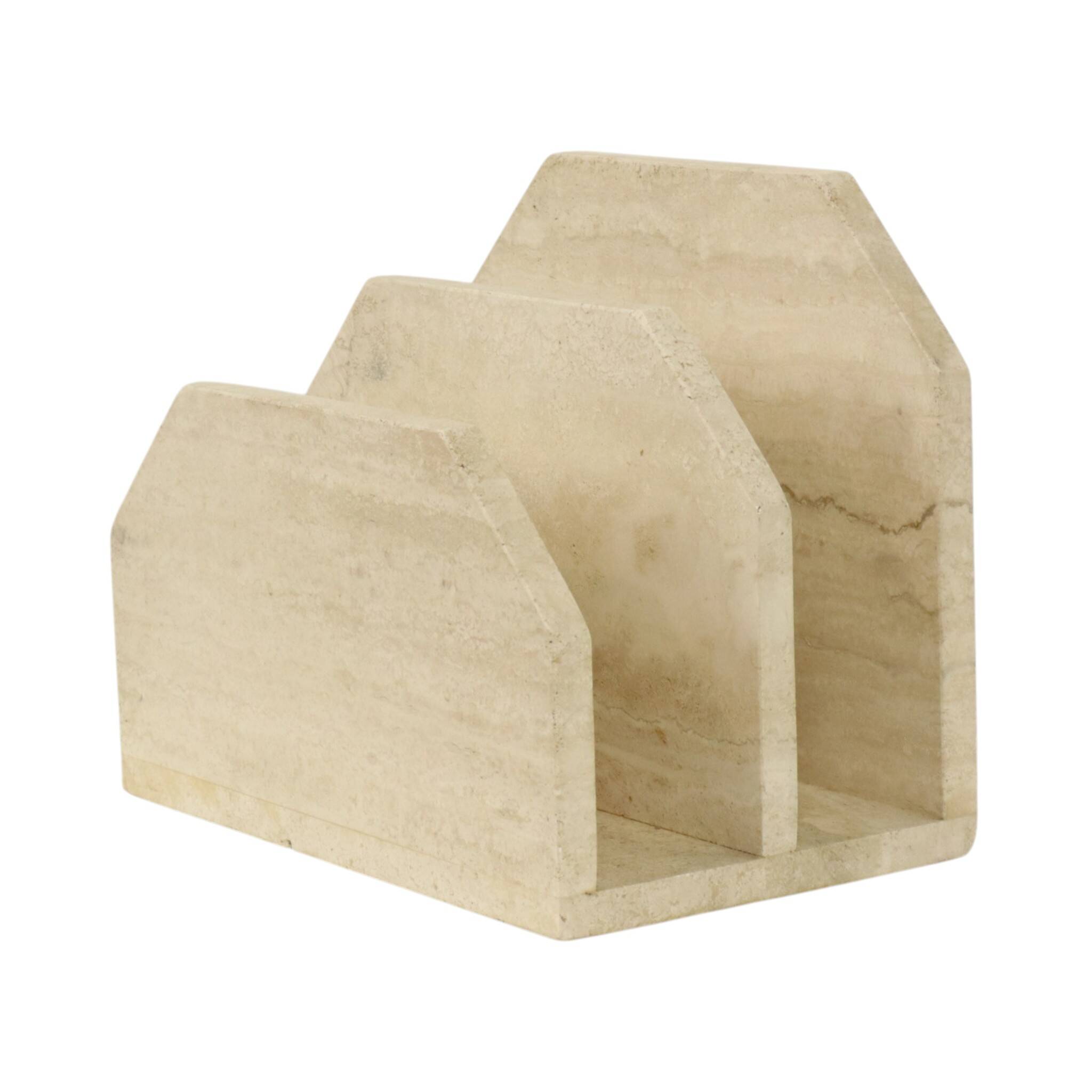 Vintage Travertine Natural Stone Magazine Rack – 1970s