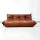 Togo  sofa in cognac leather attributed to  Michel Ducaroy for Ligne Roset.
