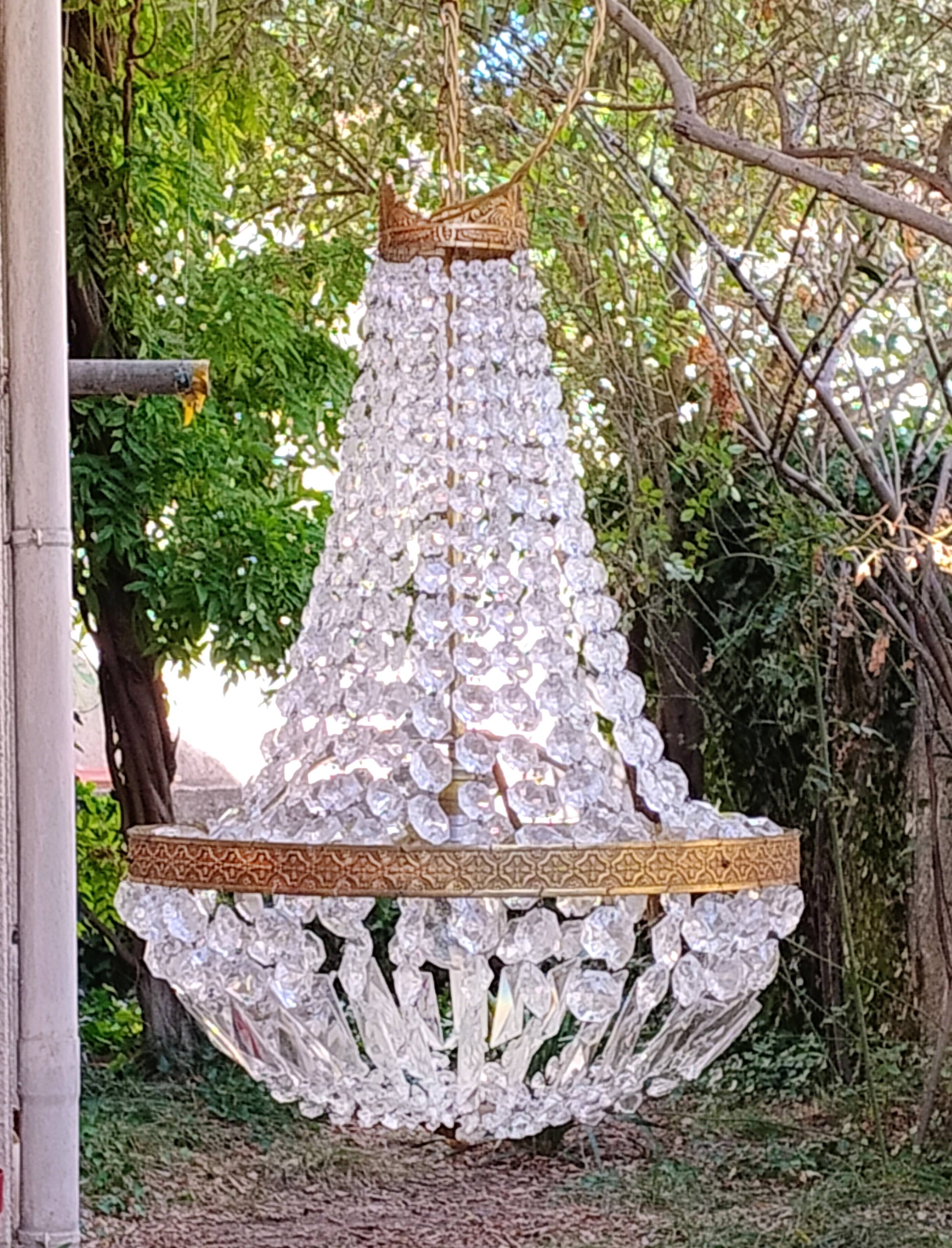 Lustre montgolfière ancien , grande taille, pampilles