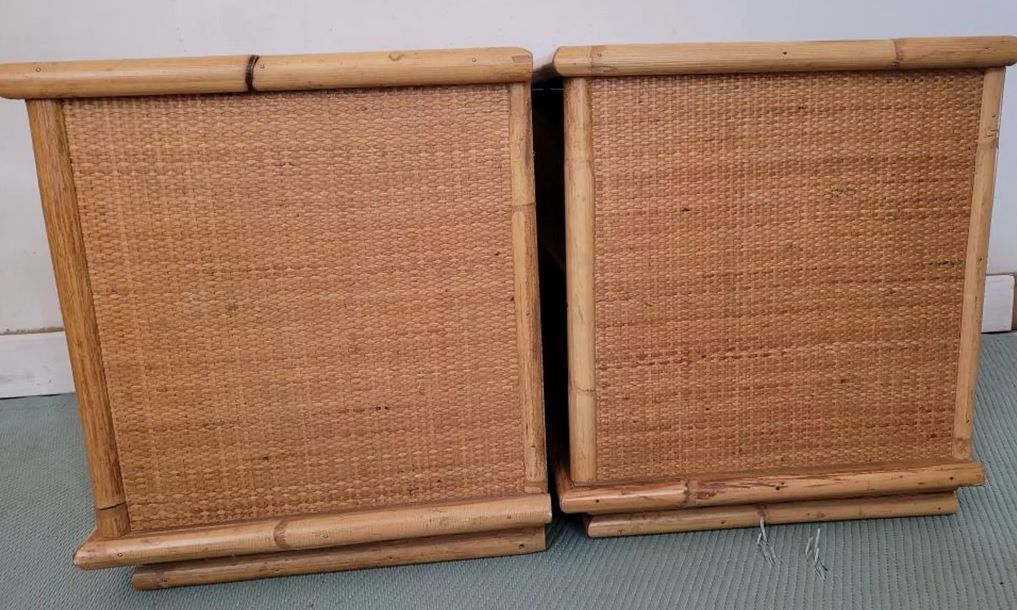 Pair of bedside tables in rattan bamboo and vintage canning Dal vera
