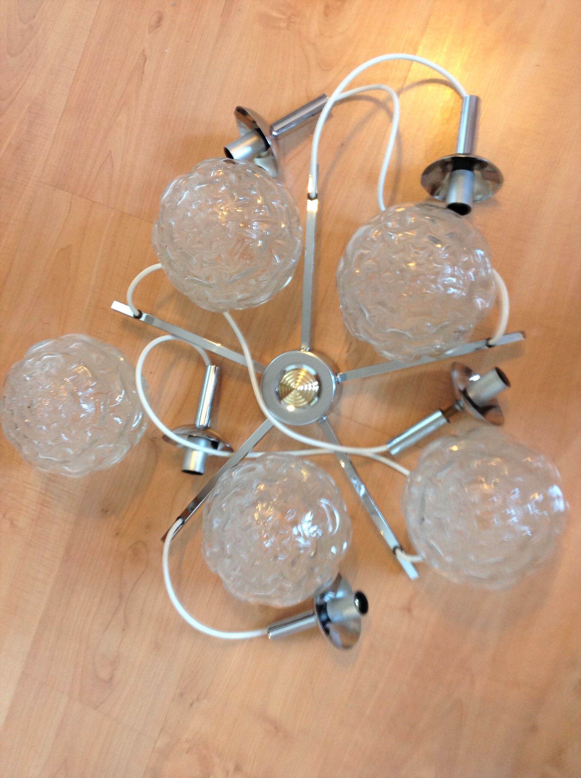 Suspension cascade with five globes and chrome metal / vintag years 60-70