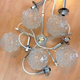 Suspension cascade with five globes and chrome metal / vintag years 60-70