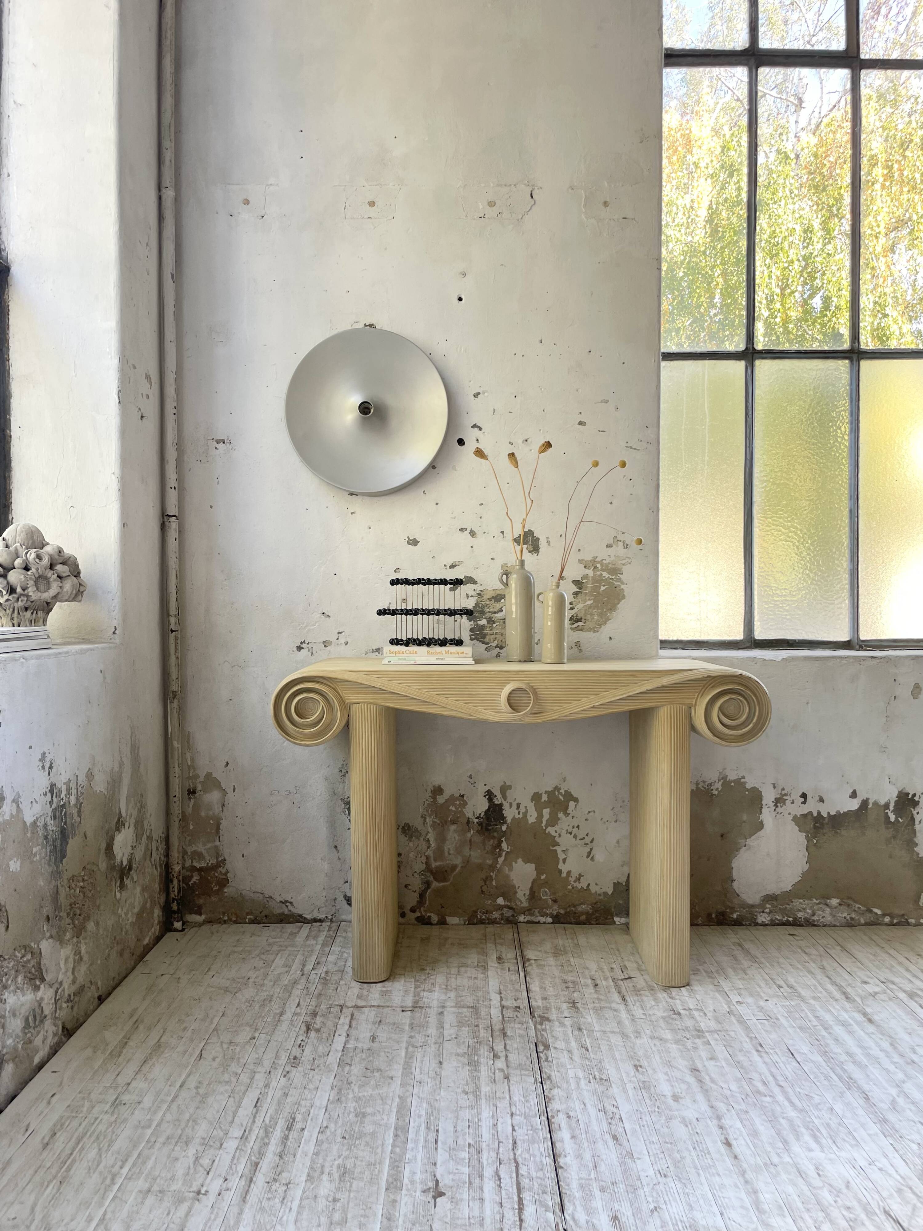 70s console in tropicalist rattan